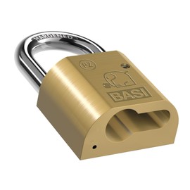 BASI Brass padlock, padlock body without lock cylinder, interchangeable profile half cylinder 10/30 mm, shackle height 40 mm, shackle thickness 8 mm