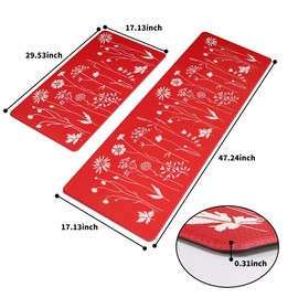 Rempry Kitchen Rug Anti Fatigue, Non Skid Cushioned Comfort Standing Kitchen Mat Waterproof and Oil Proof Floor Runner Mat, Easy to Clean, 17"x59", Red