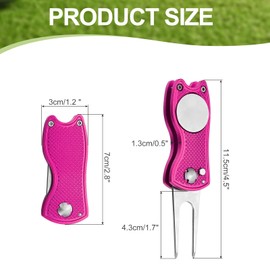 PATIKIL Golf Divot Repair Tool, Foldable Metal Golf Green Divot Tool with Magnetic Ball Marker & Stainless Steel Fork for Golfer, Fuchsia