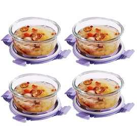 R.repad yay 4 Pack Round Glass Food Storage Containers With Lids, Small Glass Meal Prep Bowls, 1.5 Cup Round Food Containers With Lids BPA-Free, Microwave, Dishwasher, Freezer Safe (Purple)