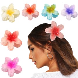 Flower Hair Clip, Non-Slip Flower Claw Clips, Strong Hold Hawaiian Claw Clip for Medium Thick Hair, Hair Claws Clips for Women and Girls (A#6 Pack)