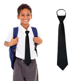 GNEGNI LIFE Pre-Tied Necktie Kids, 15inch Adjustable Children Ties Neckties Buckle Handmade Zipper Tie for Boys and Girls 7-15 Years Old Formal Necktie Soft Solid Color Wedding Graduation (Black)