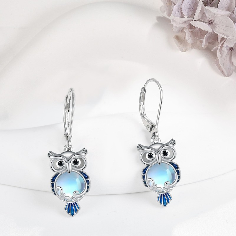 MONGAS Owl Earrings Sterling Silver Owl Dangle Earrings Bird Jewelry