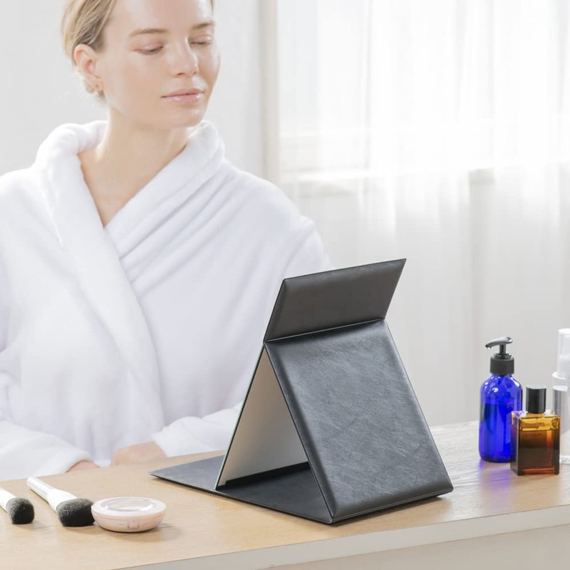 堀内鏡工業 本当の肌色を映すナピュアミラー プロモデル折立ミラー LLサイズ ブラック メイクミラー 誕生日 プレゼント