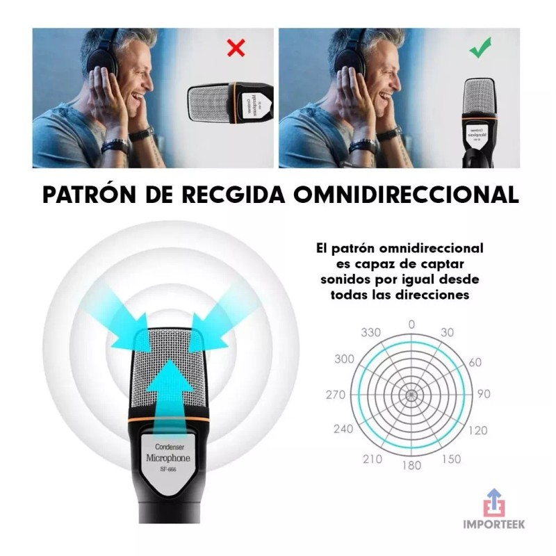 Importeek Microfono Condensador Alambrico Computadora Celular + Tripie