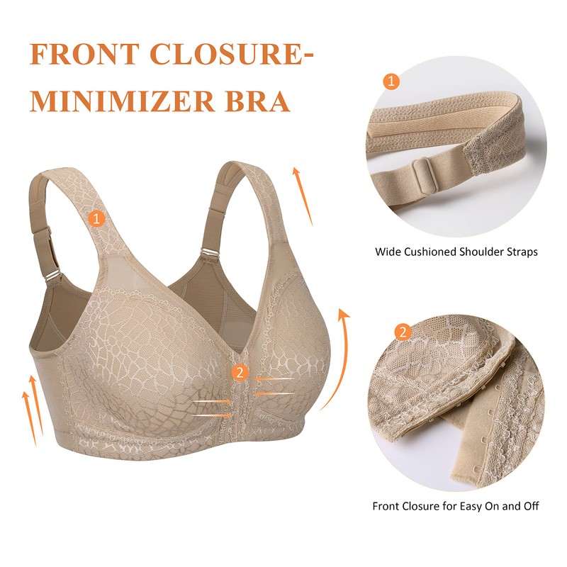 Curyon Women’s Minimizer Bra Front-Close Bras Wireless Full Figure Wirefree