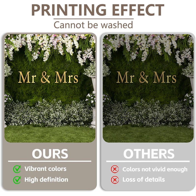 CRTPOD Wedding Backdrop Mr and Mrs White Curtain Floral Grass