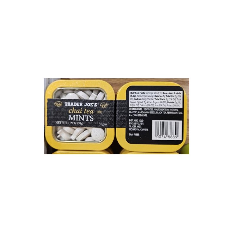 Trader Joe Chai Tea Vegan Mints 1.2oz 34g (Two Tins)