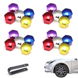 YFaith Pack of 20 Wheel Bolt Caps, 17 mm Wheel Bolt Cover, with Removal Tool, 5 Colours Wheel Nut Caps, Dustproof Caps for Wheel Nuts, Hexagonal, Decoration