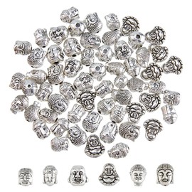 DICOSMETIC 60 Pieces 6 Styles Metal Buddha Beads Tibetan Style Alloy Beads Antique Silver Buddhist Spacer Beads for Jewellery Making Hole: 1-2 mm