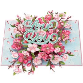 POPWOW Happy Birthday Pop Up Cards, Floral Cherry, Love You, Envelope, Elegant 3D Greeting Cards, Ideal Gift for Mom, Godmother, Stepmom, Sister, Grandma, Mother in law, Aunt, Wife, 5x7