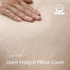 Foindtower Set of 2 Decorative Linen Fringe Throw Pillow Covers Boho Farmhouse Cushion Cover with Tassels Soft Accent Pillowcase for Couch Chair Sofa Bed Living Room Home Decor,20×20 Inch,Tan Beige