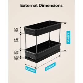 Nieifi Vertical Spice Rack Pull Out-Spice Racks for Inside Cabinets-4-1/3 inch Wide-Suitable for Cabinets Larger Than 12 inches High-Seasoning Kitchen Organizer-4.3"W x 10.6"D x 9.2"H-1 Pack-2 Tier