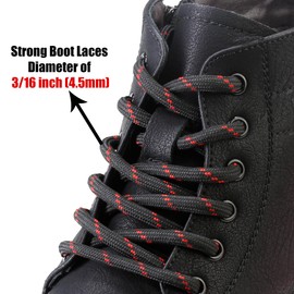 PTERYBIRD Black Red Heavy Duty Boot Laces,2 Pairs 3/16" Thick Strong Round Replacement Shoelaces for Work,& Hiking Boots,Durable Shoe Strings,36" (90cm)