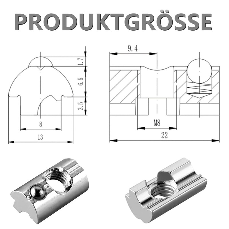 Norhogo Pack of 25 T-Slot Nuts M8 Aluminium Solar Slot
