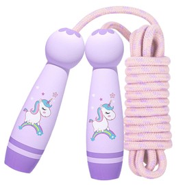 GAROMIA Children's Skipping Rope, 2.6 m Adjustable Children's Skipping Rope with Wooden Handle, Cotton Rope, Jumping Rope, Children, Adjustable Skipping Rope, Sports for Children, Rope Jumping 4, 6,