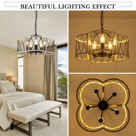 SYTPPLAN Modern Farmhouse Chandelier, 5-Light Rustic Dining Room Light Fixture Hanging, Industrial Pendant Light Chandeliers for Living Room Bedroom Kitchen Island Entryway Foyer Hallway, White Oak