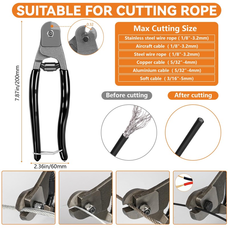 TooTaci 1/16" Wire Rope Kit, 200FT 1/16 Black Vinyl Coated