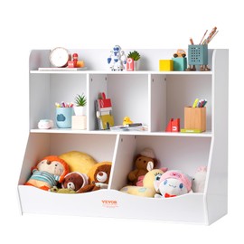 VEVOR Wood Kid Toy Storage Organizer with Bookshelf, 35" W Storage Cubby, Larger 5-Cubby Wood Toy Storage Cabinet, Children Book Toy Shelf for Kids Room, Playroom, Kindergarten, Nursery, White