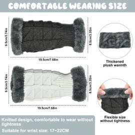 NAROSEBE Winter Knitted Gloves Fingerless Gloves Women, 2 Pairs Winter Half Finger Gloves, Winter Knitted Fingerless Gloves Without Fingertips (White and Grey, M), White and Grey