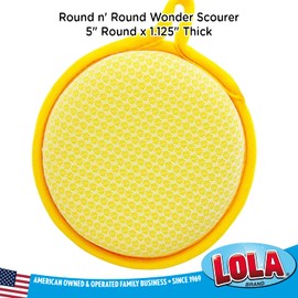 LOLA Round N' Round Wonder Scourer | Non-Scratch Scouring Pad | Wonder Metallic Scourer On One Side, Nylon Net Sponge On Other Side | Convenient Hang Hole Cleaning Pads | Assorted Colors - 6 Pack