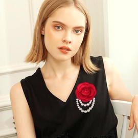 Bohemian Pearl Safety Brooch Pins Flower Brooch Hair Flowers Hairpin Brooch Headpieces,Brooch Pins Shawl Clips for Women Girls Vintage Collar Brooch (Red)