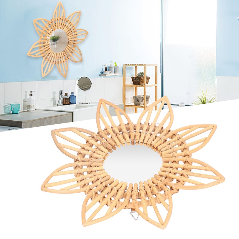 Rattan Innovative Art Decoration Makeup Mirror Retro Dressing Bathroom Wall