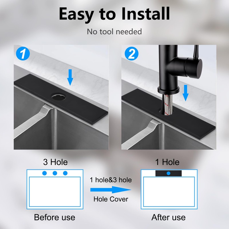 KWODE 10”Black Square Hole Cover Deck Plate for Kitchen or