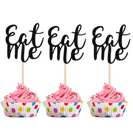 ZHUOWEISM 36 PCS Eat Me Cupcake Toppers Glitter Alice in Wonderland Cupcake Picks Decorations for Baby Shower Boys Girls Kids Birthday Alice in Wonderland Theme Party Supplies Black