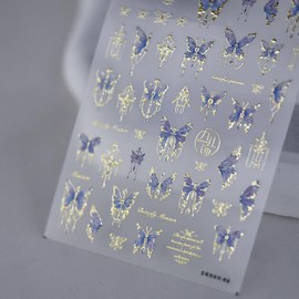 Butterfly Nail Art Stickers Decals 5D Butterfly Nail Stickers Blue Seashell Shinny Butterfly Nails Design 5D Embossed Nail Decals Butterfly Stickers for Women Girl DIY Manicure Nail Art Decorations