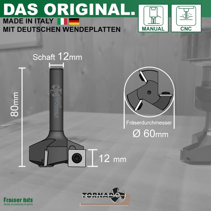Tornado Fraiser Face Cutter 12 mm Shank for Wood Diameter