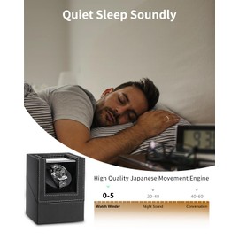 UnaMela Watch Winder for Automatic Watches: Automatic Single Watch Winder Box in Black PU Leather with Japanese Quiet Motor USB Powered - Gift for Men & Women