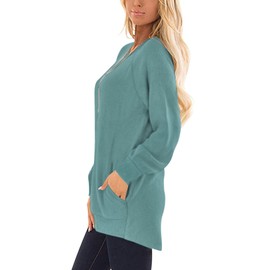 AUSELILY Womens Long Sleeve Tunic Tops Casual Loose Fit Sweatshirts Round Neck Pullover Blouse Sweatshirts with Pocket Blue Green XL