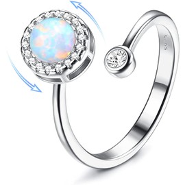 Kakonia 925 Sterling Silver Fidget Rings For Women Girl Open Adjustable Anxiety Rings Spinner Ring Moonstone Opal Rings Stackable Knuckle Promise Wedding Engagement Rings with Gift Boxed
