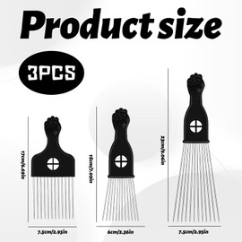 MIVES Afro Comb Metal Picks, 3pcs Stainless Steel Afro Hair Picks, Wide Tooth Hair Pick Comb, Black