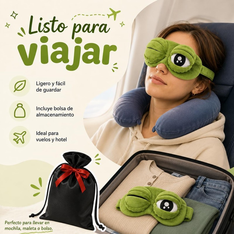 Antifaz Para Dormir Gracioso, Funny Frog Nap with Adjustable Strap,