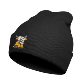 Metawu Scottish Highland Cow Embroidered Beanie Knit Hat for Men Women,Cute Funny Graphic Beanie Winter Warm Skull Cap,Gifts for Highland Cow Lovers and Christmas & New Year
