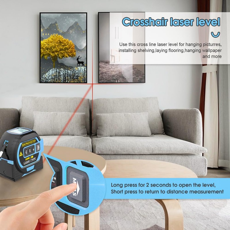 60M Infrared Laser Tape Measure, 3-in-1 Handheld Laser Distance Meter