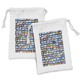 Ambesonne Geometric Fabric Pouch Set of 2, Colorful Mosaic Tiles Pattern Brick Wall Design with Grunge Effect Worn out Look, Small Drawstring Bag for Toiletries Masks and Favors, 9" x 6", Multicolor