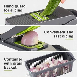 All-In-One, 12 Blade Mandoline Slicer, Vegetable Spiralizer, Cutter, Dicer, Food Chopper, Grater, Kitchen Gadgets Sets with ContainerPro Onion Chopper Veggie Chopper With Container(Grey green) slicer