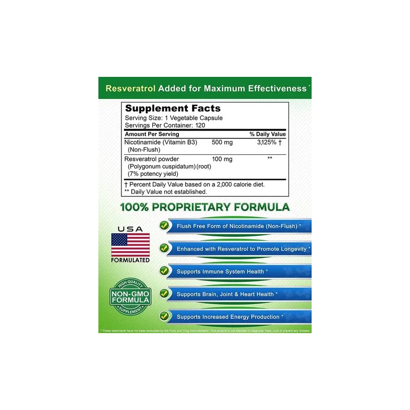 Nicotinamida 500 Resveratrol Precursor Nad Gmp