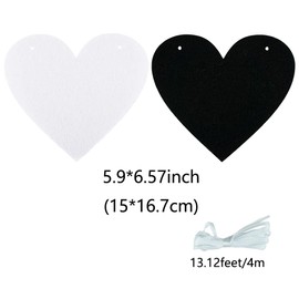 FAZHBARY 5.9inch Black White Felt Heart Garland Banner Valentines Banner for Gothic Farewell Wedding Anniversary Bachelorette Party Decor