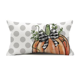 Faromily Fall Pumpkin Decor Pillow Covers 12x20 Inch Fall Thanksgiving Gray Polka Dots Bowknot Pumpkin Lumbar Throw Pillows Cushion Case Autumn Decoration for Home Couch F053 (Orange)
