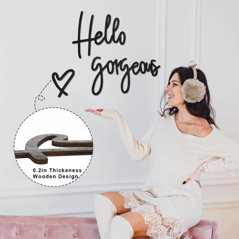 Hello Gorgeous Wall Decor 3D Wooden Hello Gorgeous Sign, Black