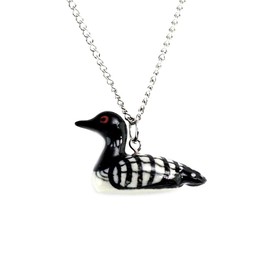 Little Critterz Jewelry Loon Bird - Hand-painted Decorative Figurine Birthday Gift - Necklace Pendant Porcelain Jewelry