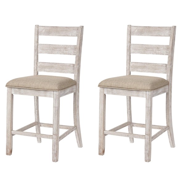Signature Design by Ashley Skempton 24" Counter Height Upholstered Barstool, 2 Count, Antique Whitewash