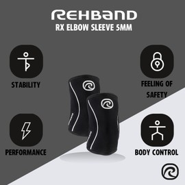 Rehband Elbow 5mm Compression Sleeve, Neoprene Elbow Sleeves for Weightlifting, Anatomical Design, Non-Slip & Close Fitting, Elbow Support Unisex, Colour:Black, Size:X-Small