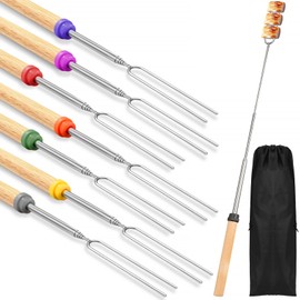 Pack of 8 Telescopic Barbecue Skewers Stainless Steel Barbecue Skewers Telescopic Marshmallow Skewers Extendable Sticks Roasting Sticks Kebab Skewers for Camping Barbecue, Garden Party