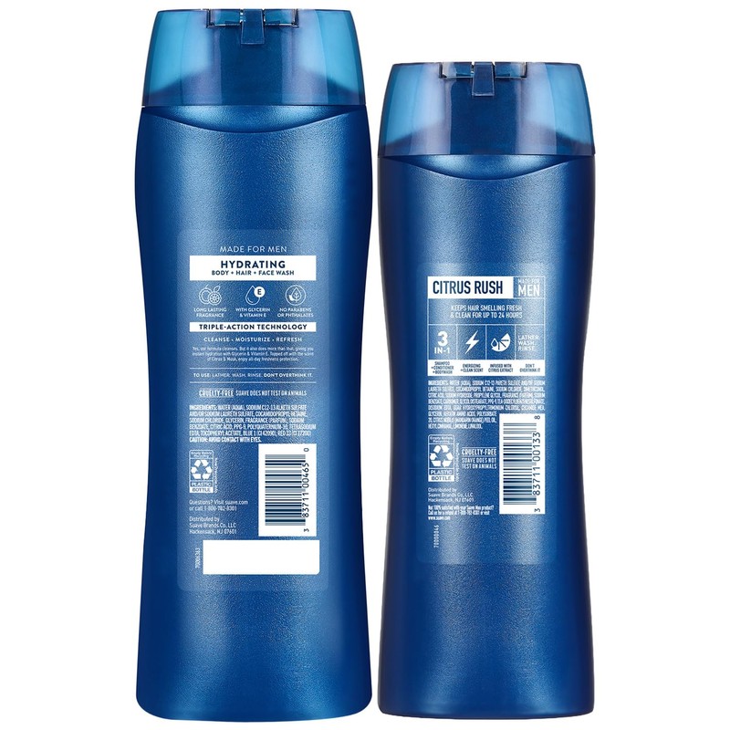 Suave Men 3-in-1 Variety 2-Pack – Hydrating Hair, Body, Face Wash