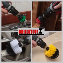 Cordless Drill Powered Scrub Brush Kit - Kitchen Cleaning Small Round Brush - Rotating Shower/Bathtub Brush - Automotive Detailing/Glass/Carpet Brush - Concrete/Deck Brush - Tile and Grout